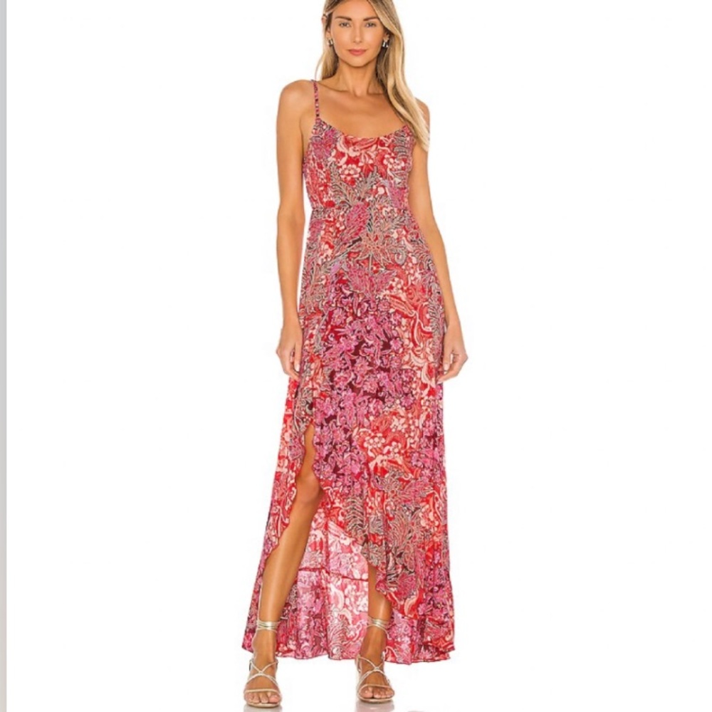 Free People Pink and Red Sleeveless Halter Maxi Dress